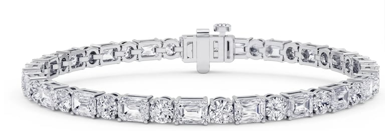 Silver tennis bracelet with alternating round and baguette-cut cubic zirconia stones