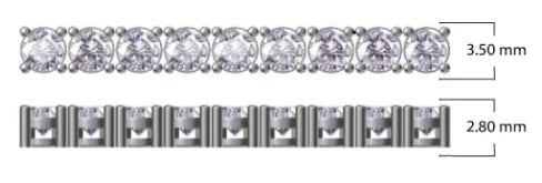 Two diamond tennis bracelet designs shown side by side with measurements of 3.50 mm and 2.80 mm