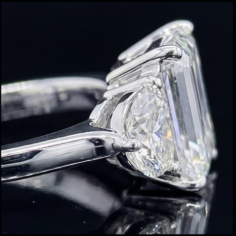 Close-up of a large diamond solitaire engagement ring with platinum band