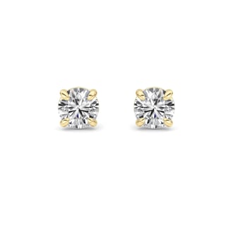 Pair of round diamond stud earrings set in 14K yellow gold, 1 ct total weight
