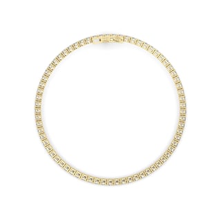 Gold-tone tennis bracelet with square diamond settings arranged in a continuous line around the wrist band