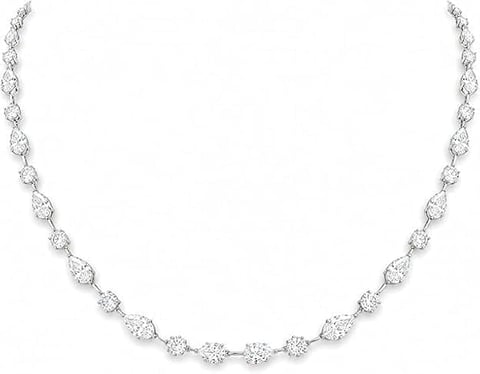 Silver diamond tennis necklace with round brilliant-cut diamonds in an elegant graduated design