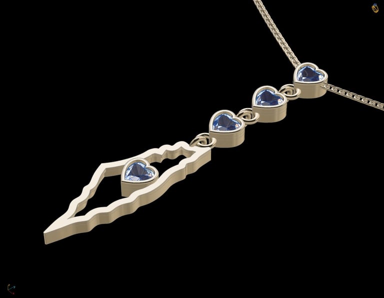Gold pendant necklace with sapphire gemstones arranged in a cascading branch design on a delicate chain