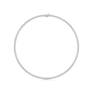 Silver diamond tennis necklace displayed on white background