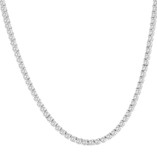 Silver diamond tennis necklace with round-cut stones on white background