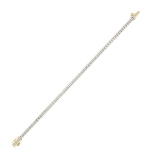 Diamond tennis bracelet with gold clasp on white background