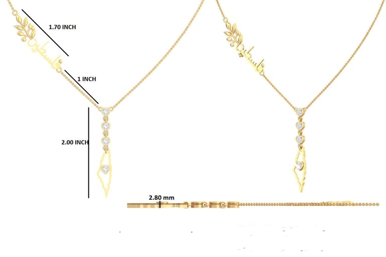 CAD design detail of gold pendant measurements and size scale
